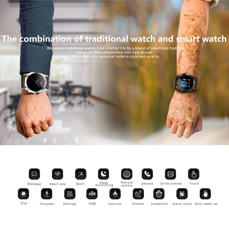 DTNO.1 S10 1.3 inches TFT Color Screen Smart Bracelet IP68 Waterproof, Leather Watchband, Support Call Reminder /Heart Rate Monitoring /Sleep Monitoring /Multi-sport Mode